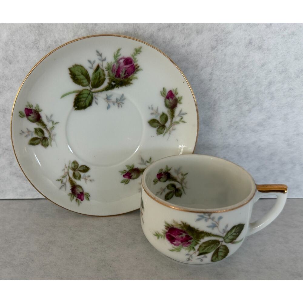 Norcrest Demitasse Cup & Saucer: Rosebud, Geisha Lithophane